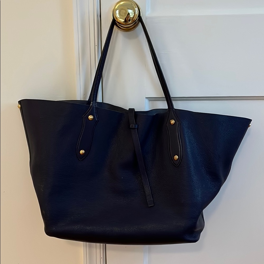 Annabel Ingall Large Isabelle Navy Leather Tote Bag